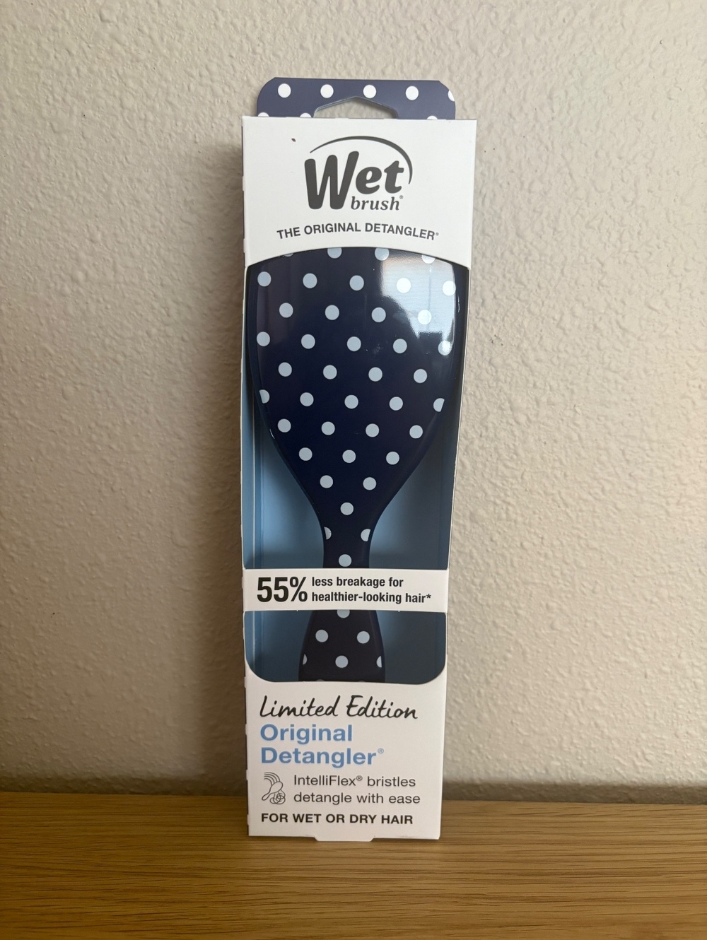 Wet Brush Original Detangler Limited Edition Navy Blue Polka Dot Hair Brush New